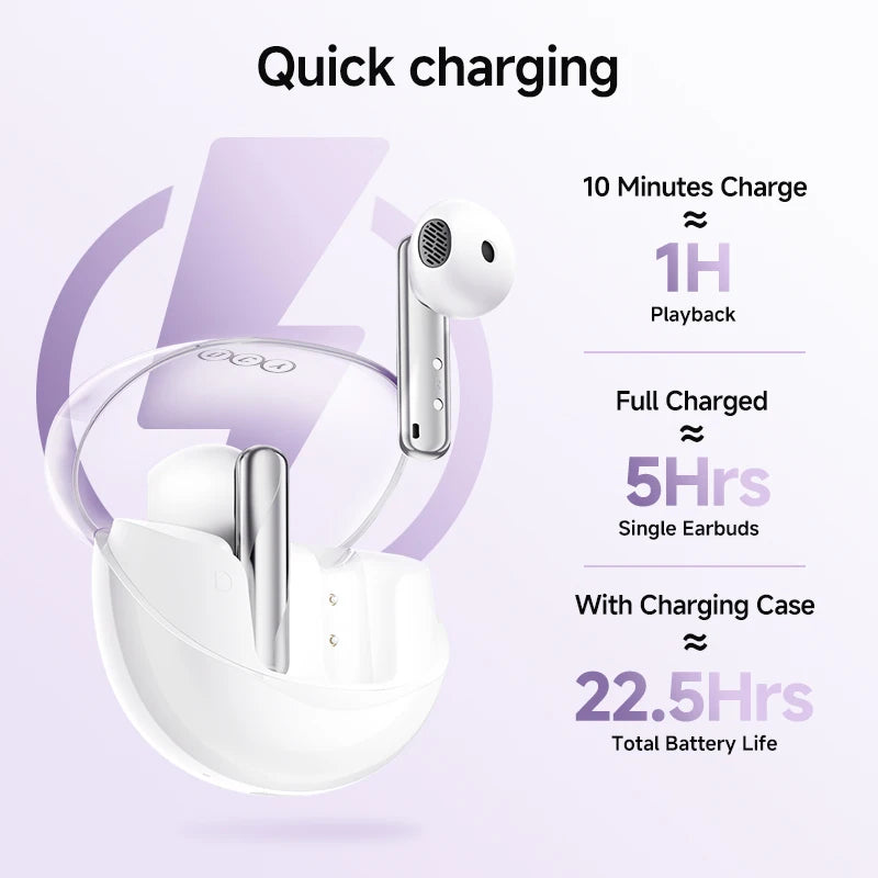 QCY AilyBuds Clear Wireless Earphones Bluetooth 5.3 Touch Control Gaming Headset 4 Mics ENC TWS Earbuds Semi in-Ear Headphones
