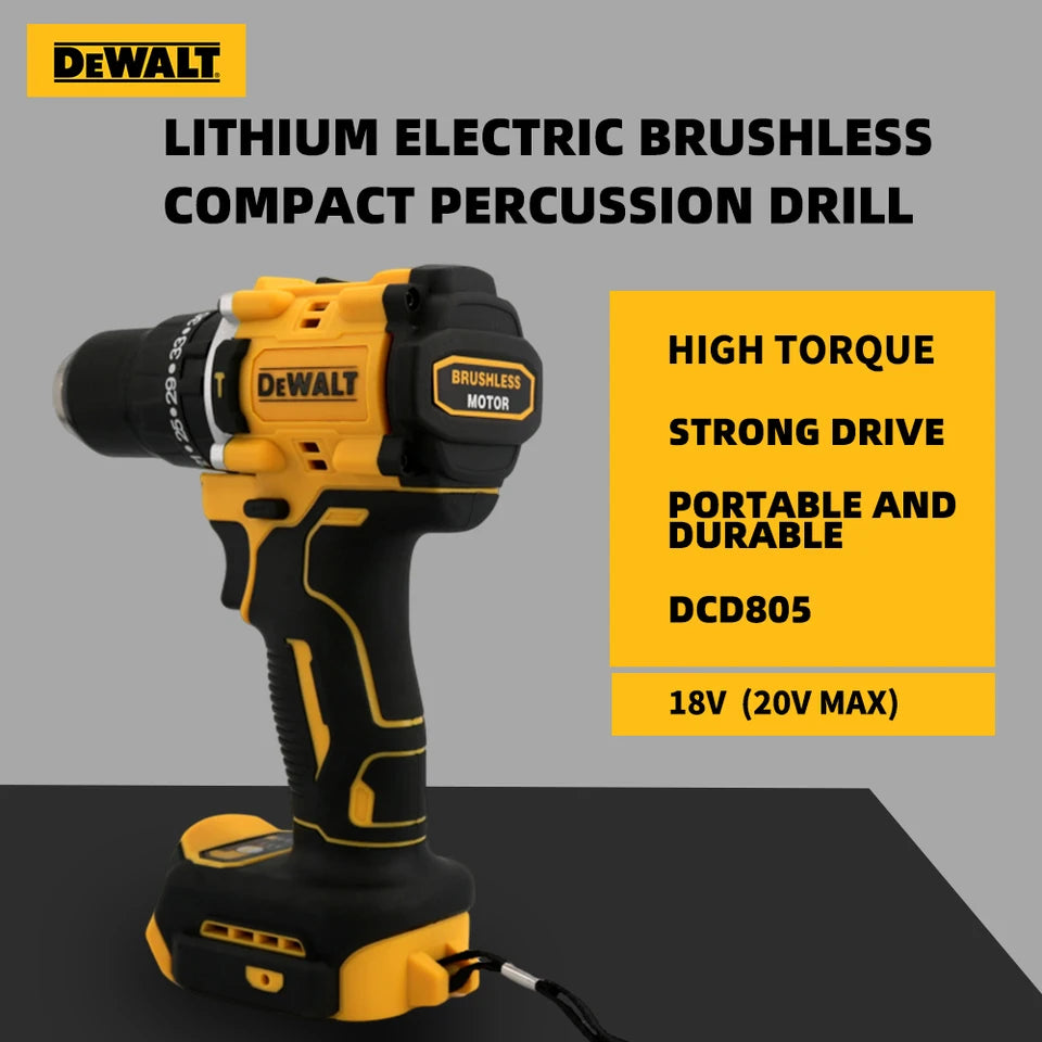 DeWalt DCD805 20V Brushless Cordless Impact Drill 1/2 Rechargeable Variable Speed Power Supply Powerful Electric Tools
