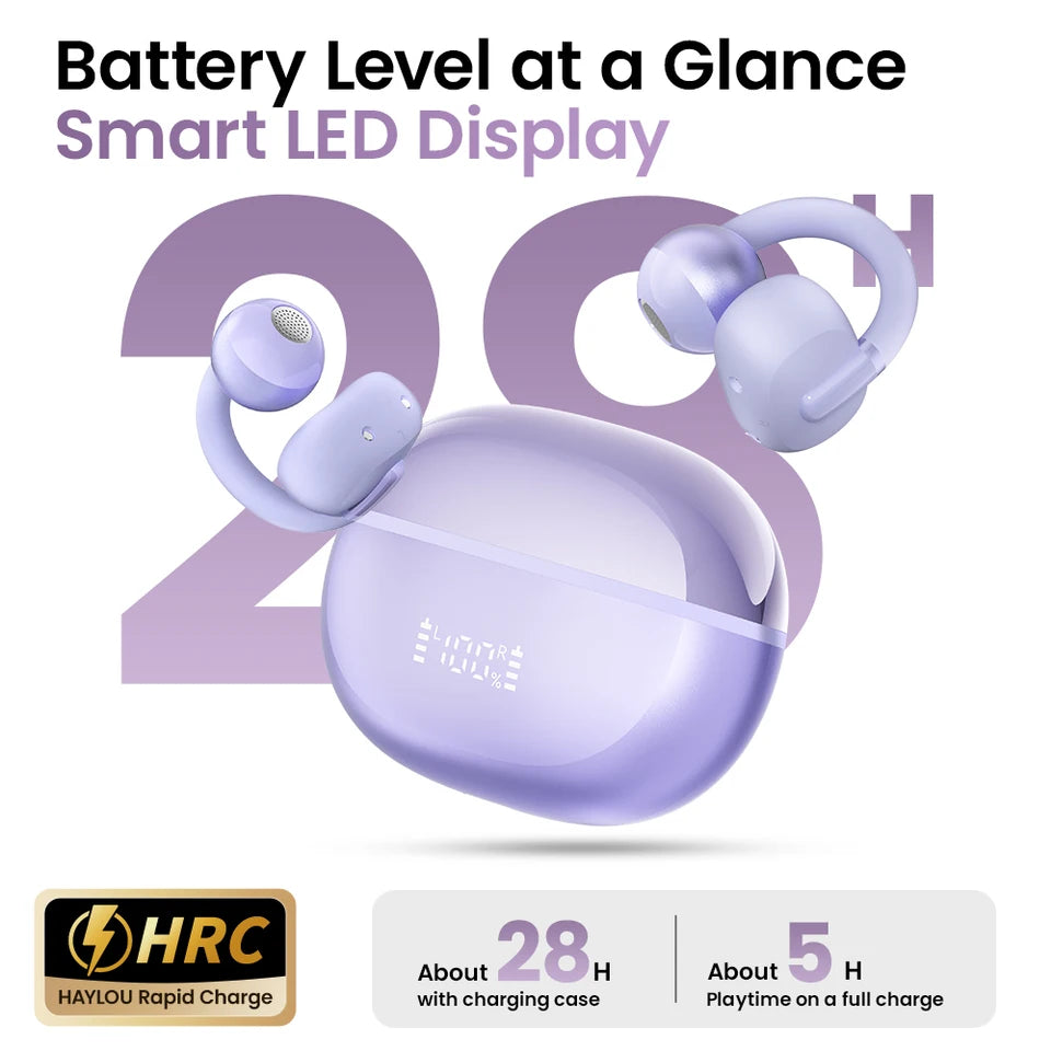 HAYLOU AirFree Ear Clip Earphones Bluetooth 5.4 Wireless Earbuds Dual-mic AI Noise Reduction Sports Headphones Smart LED Display