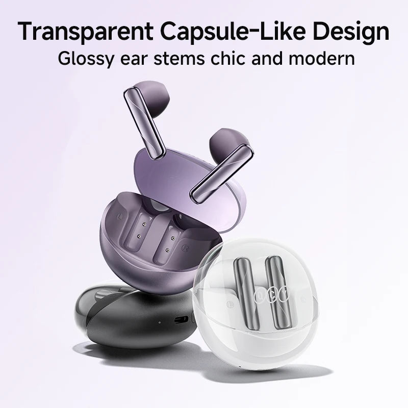QCY AilyBuds Clear Wireless Earphones Bluetooth 5.3 Touch Control Gaming Headset 4 Mics ENC TWS Earbuds Semi in-Ear Headphones