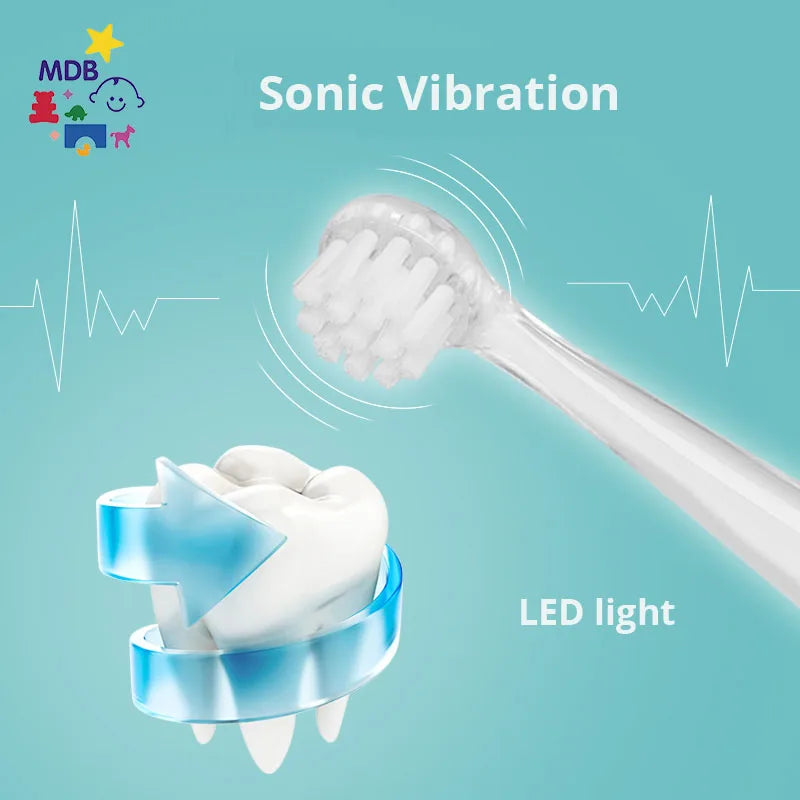 Seago Children Sonic Electric Toothbrush Battery Power LED Light Smart Timer Waterproof IPX7 Replaceable Dupont Brush Head SG513