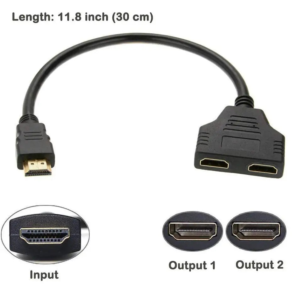 HDMI Splitter Cable Male 1080P To Dual HDMI Female 1 To 2 Way HDMI Splitter Adapter Cable, Support Two TVs At The Same Time