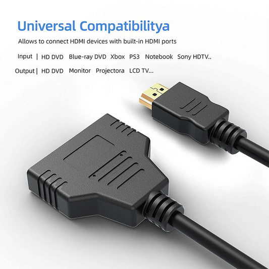 HDMI Splitter Cable Male 1080P To Dual HDMI Female 1 To 2 Way HDMI Splitter Adapter Cable, Support Two TVs At The Same Time