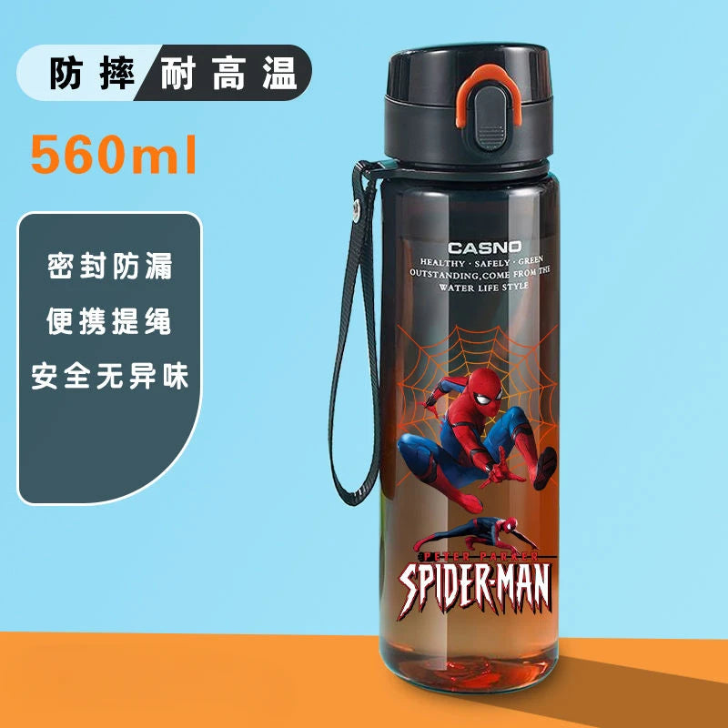 Marvel Spider-Man Iron Man Cartoon Large Capacity Anti-fall Plastic Water Cup Creative Cool Handsome Boy Sports Water Bottle