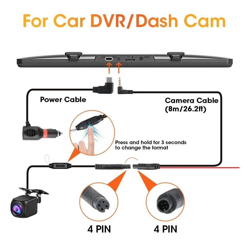 Jansite 1080P Rear View Camera Fisheye Lens For DVR Dash Night Vision Reverse Camera 4 Pin Button Control AHD NTSC PAL TVI CVI