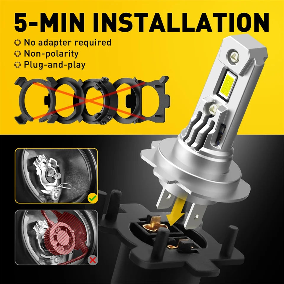 AUXITO 2X 12V H7 LED Headlight Canbus No Error H7 Turbo LED Bulb 360 CSP 100W 20000LM for Toyota Corolla Honda Hyundai Ford Kia