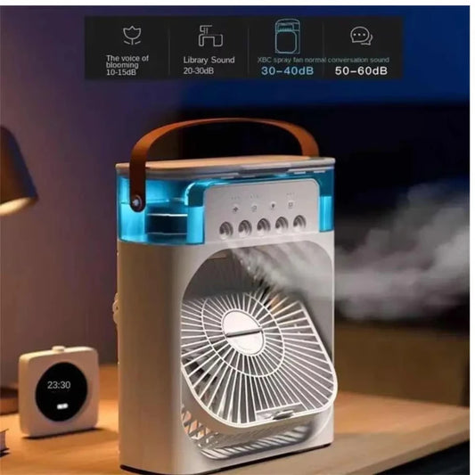 3 In 1 Fan AIr Conditioner Household Water Mist USB Fan Small Air Cooler LED Night Light Portable Humidifier Air Adjustment Fan