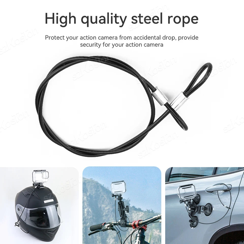 For GoPro Accessories 60CM Stainless Steel Black Lanyard Tether for Go Pro 13 12 11 10 9 8 Insta360 X4 DJI OSMO Action 4 Camera