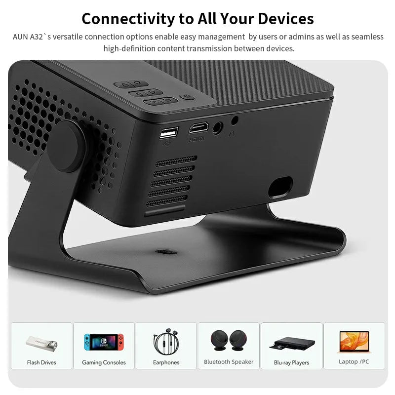 AUN Projector A32 Portable Home Cinema 1280*720P Videoprojector MINI Theater WIFI Mirror Android IOS SmartPhone 1080P 4K Movie