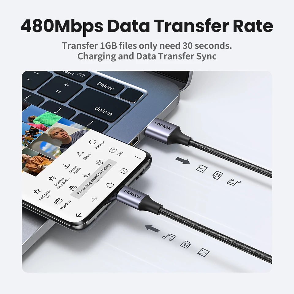 UGREEN 3A USB Type C Cable For Xiaomi Samsung Galaxy S24 USB Charging Data Cable iPad Poco USB C Cable