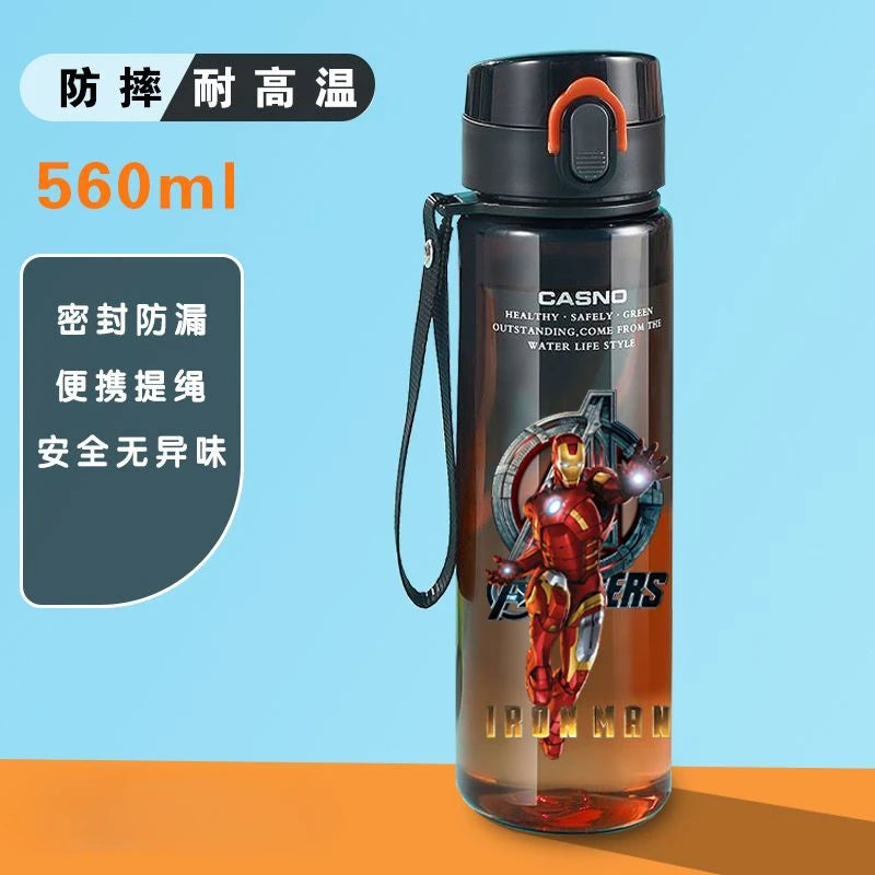 Marvel Spider-Man Iron Man Cartoon Large Capacity Anti-fall Plastic Water Cup Creative Cool Handsome Boy Sports Water Bottle
