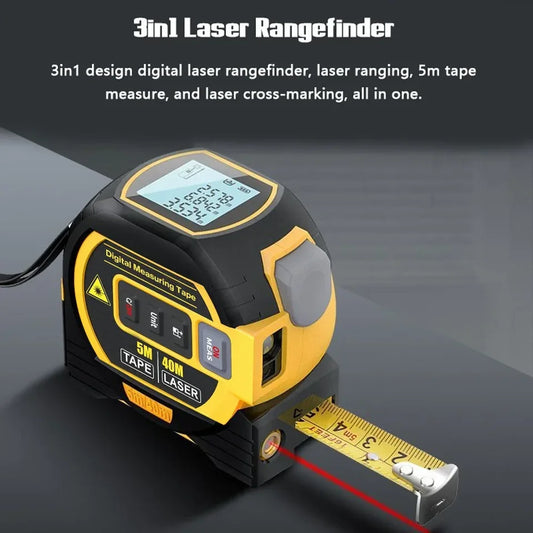 Backlight Distance Meter Building Measurement Device 3 in 1 Laser Rangefinder 5M Tape Measure Ruler LCD Display