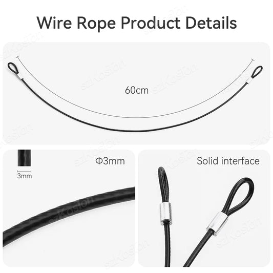 For GoPro Accessories 60CM Stainless Steel Black Lanyard Tether for Go Pro 13 12 11 10 9 8 Insta360 X4 DJI OSMO Action 4 Camera