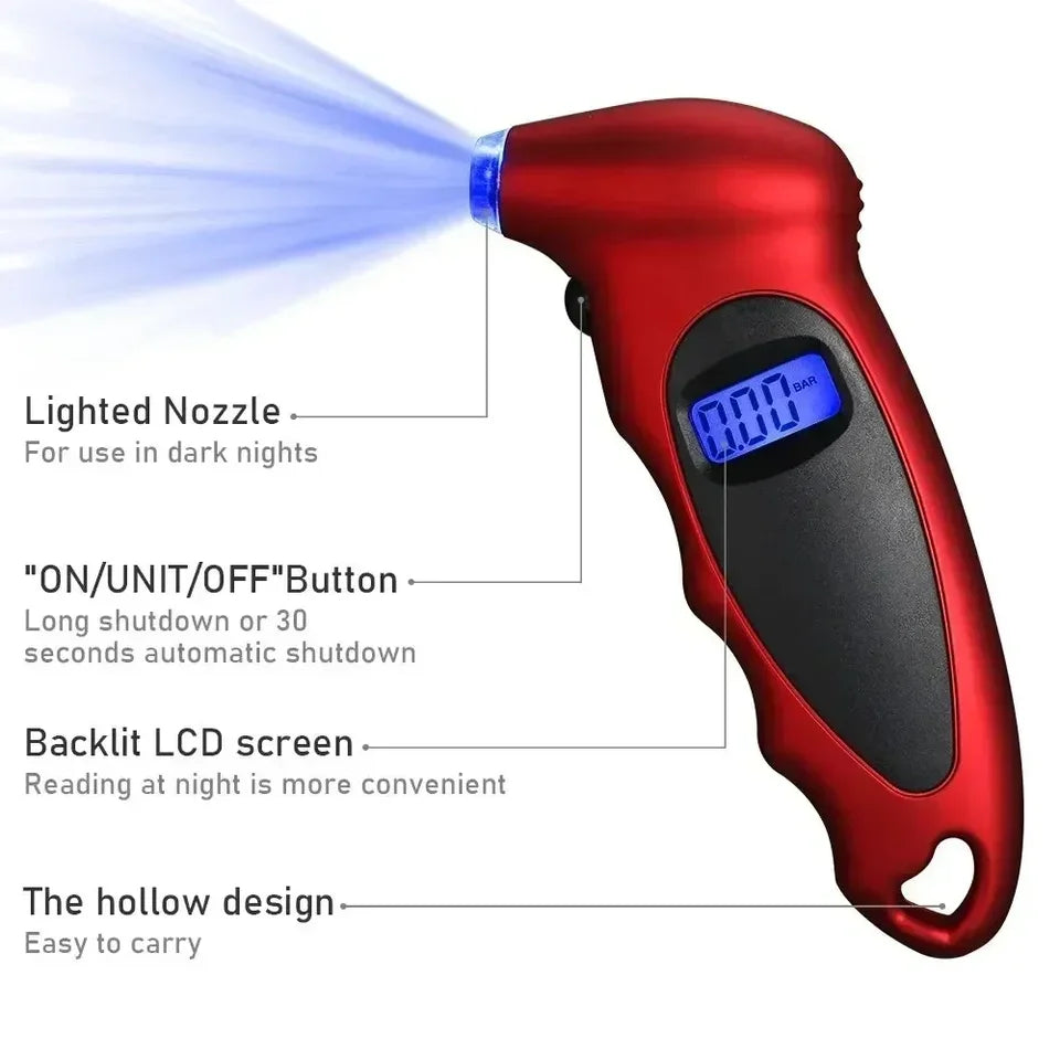 High-Precision Digital Tire Pressure Gauge with Backlight and Car Portable Digital LCD Display for Tyre Air Pressure Monitoring