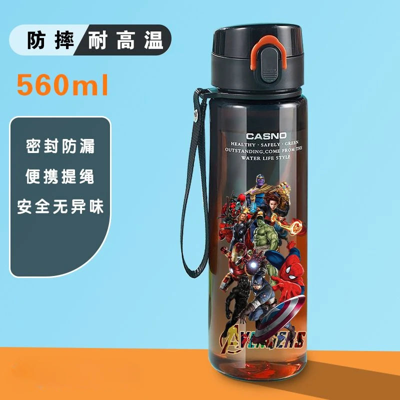 Marvel Spider-Man Iron Man Cartoon Large Capacity Anti-fall Plastic Water Cup Creative Cool Handsome Boy Sports Water Bottle