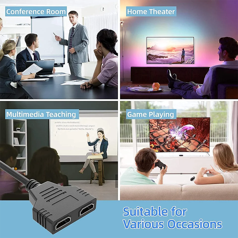 HDMI Splitter Cable Male 1080P To Dual HDMI Female 1 To 2 Way HDMI Splitter Adapter Cable, Support Two TVs At The Same Time