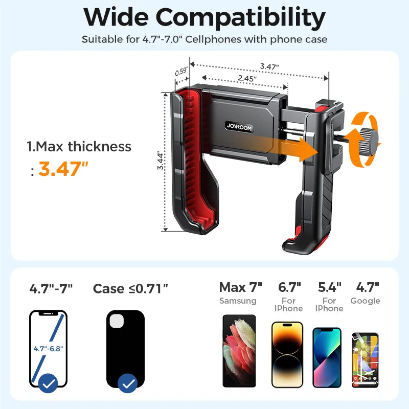 Joyroom 2024 Bike Phone Holder Shockproof Universal One-hand Operation Bicycle Motorcycle Phone Holder For 4.7-7" Mobile Phone