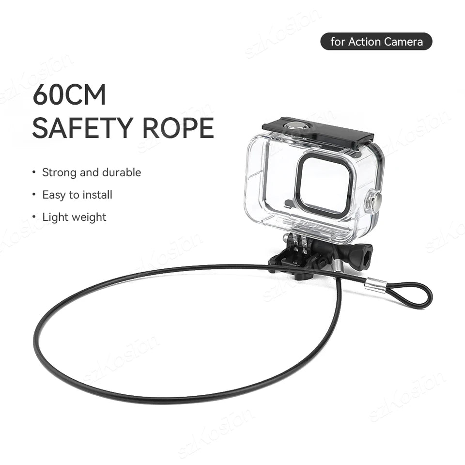 For GoPro Accessories 60CM Stainless Steel Black Lanyard Tether for Go Pro 13 12 11 10 9 8 Insta360 X4 DJI OSMO Action 4 Camera
